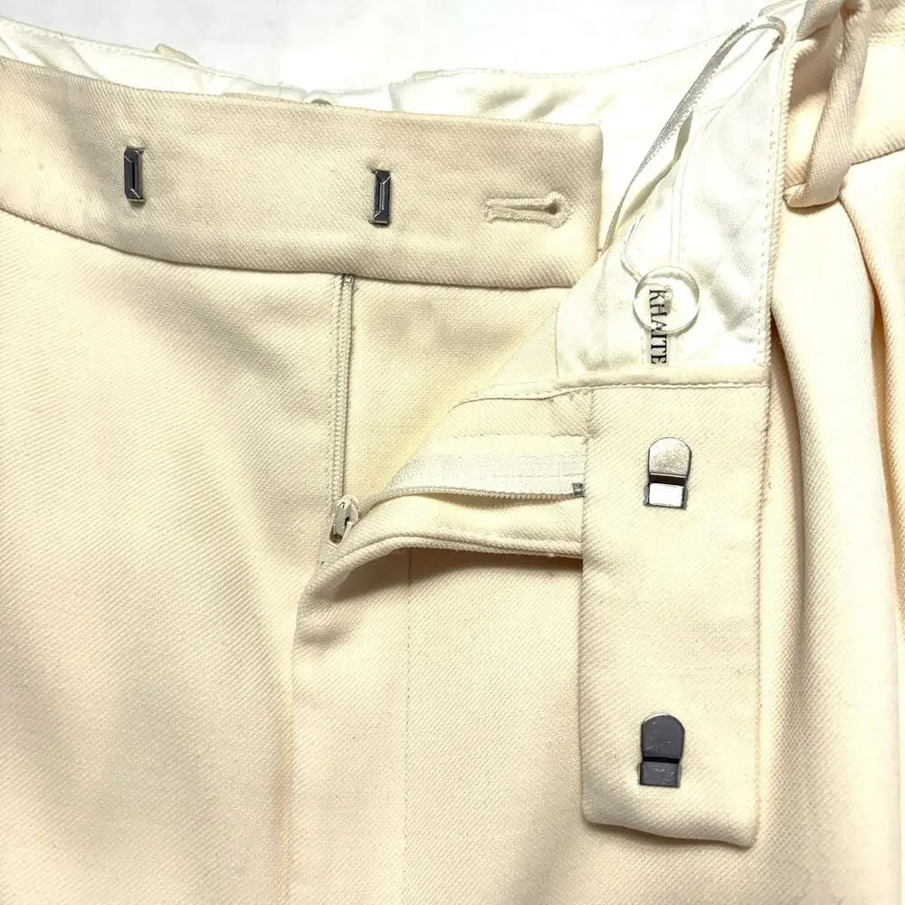 KHAITE Ivory Wool Blend Wide Leg Flare Dress Pants Trousers Size 8